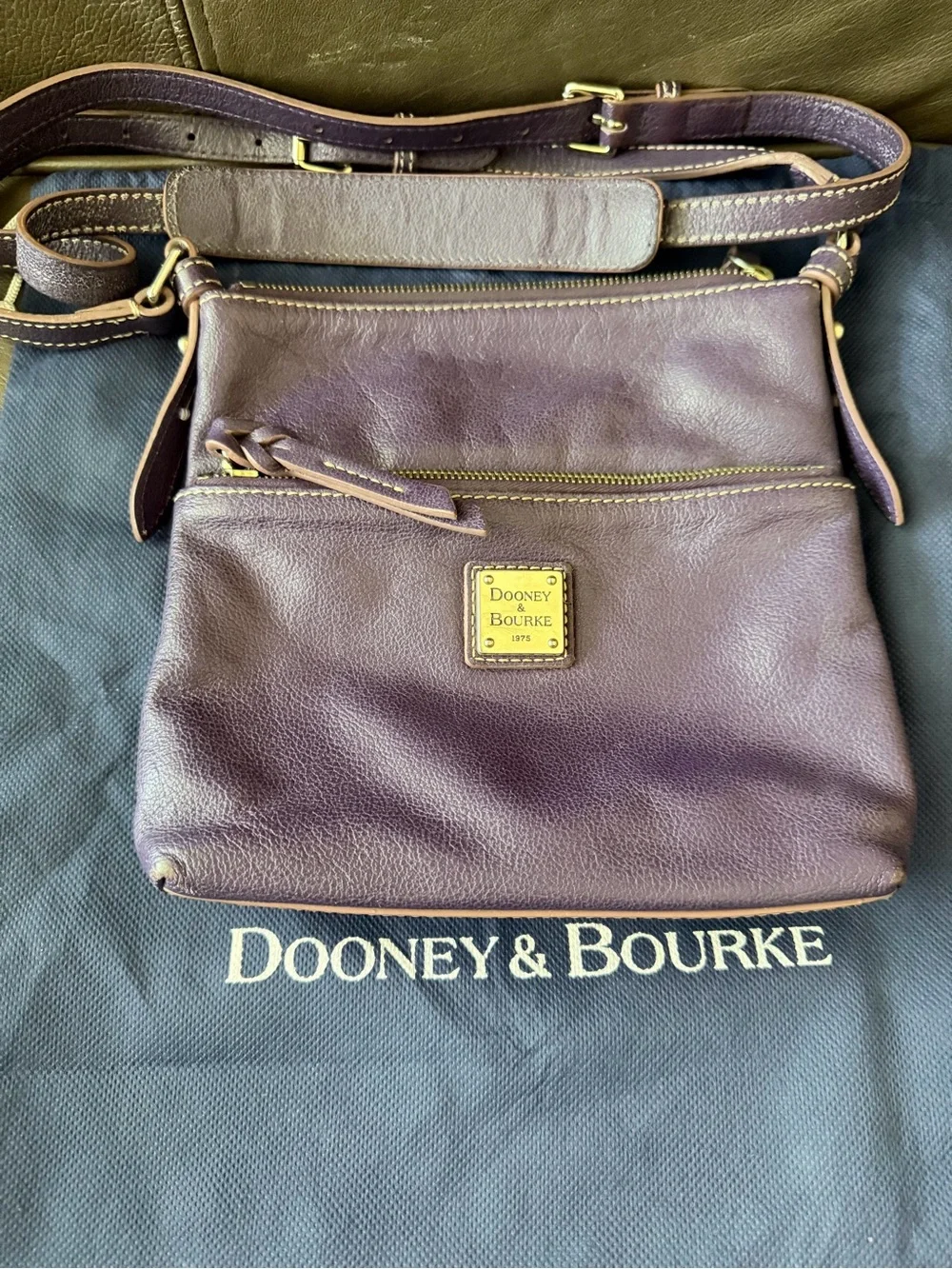 Dooney & Bourke Plum Leather Crossbody Bag with Brass Plaque
